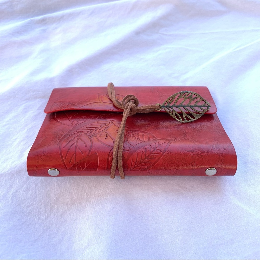 Red Leatherette Journal with Wrap Around Leaf Closure - Picture 5 of 8